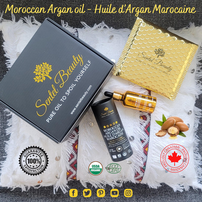 Coffret cadeau de soins capillaires luxueux : 1 huile d'argan et 1 brosse de massage électrique sans fil pour le cuir chevelu