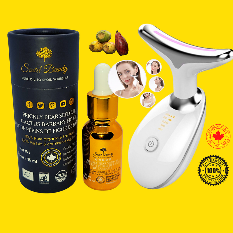 Skincare Gift set : 1 Prickly pear oil & 1 Facial and Neck Massager Intense Pulsed light