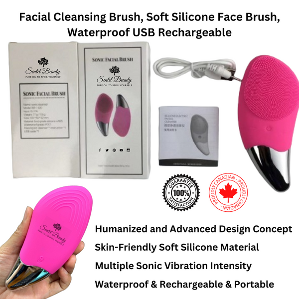 Sonic Facial Cleansing Brush, Soft Silicone Face Brush, Waterproof USB Rechargeable